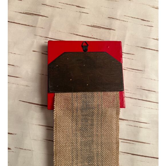 Holiday Card Holder Red Wooden Topper Keep Calm Be Merry Burlap Ribbon - Picture 3 of 5